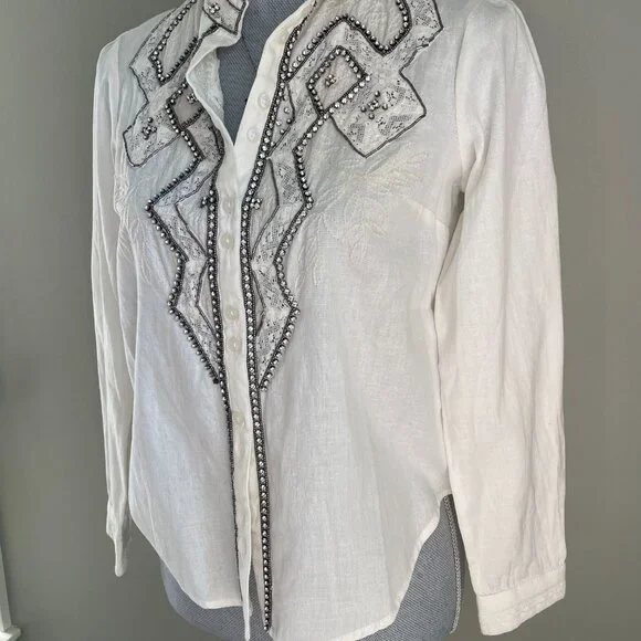 Anthropologie Embellished Rhinestone Womens Top XXSP - Picture 7 of 7